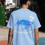 Explorer Turtle Baby Blue Oversized Tshirt